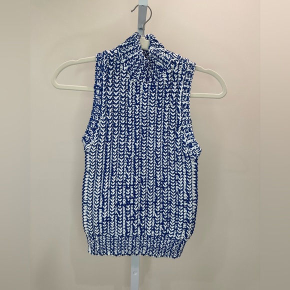 Alice + Olivia Tomi Chunky Knit Sleeveless Sweater Blue & White Size XS NWT - Picture 4 of 8